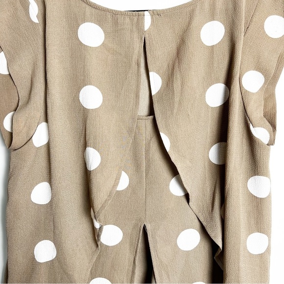 Sweet Rain - Beige & White Polka Dot Casual Keyhole Layered Back‎ Blouse - Sz. L - Picture 5 of 7